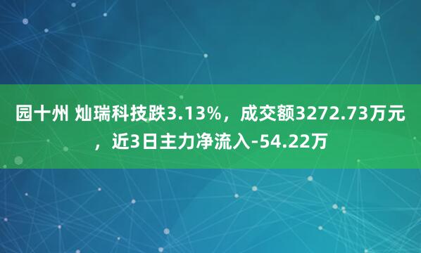 园十州 灿瑞科技跌3.13%，成交额3272.73万元，近3日主力净流入-54.22万